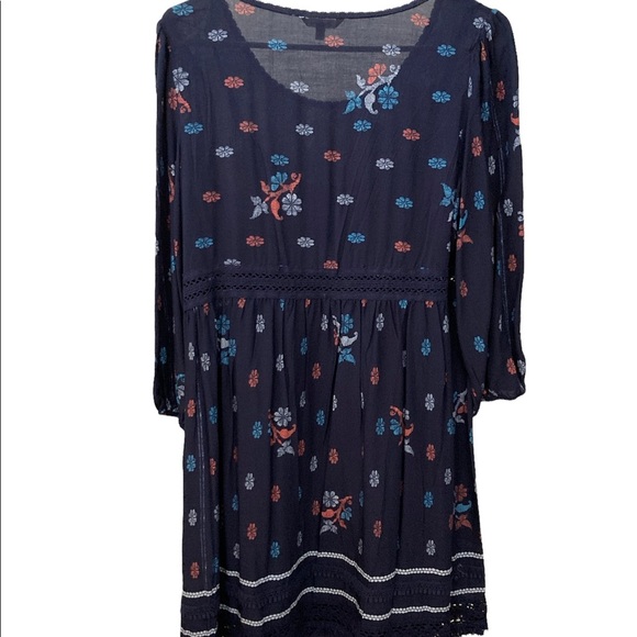 Floral Dark Blue 3/4 Sleeves Small/Medium Mini Dress BNWT - Picture 5 of 6